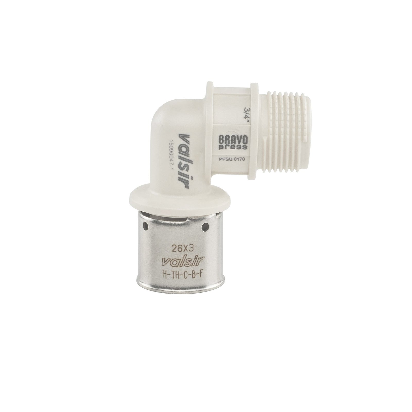 FITTINGS TECNOPOLÍMERO PRENSAR CODO CON HILO HE BP 26X3 X 3/4"